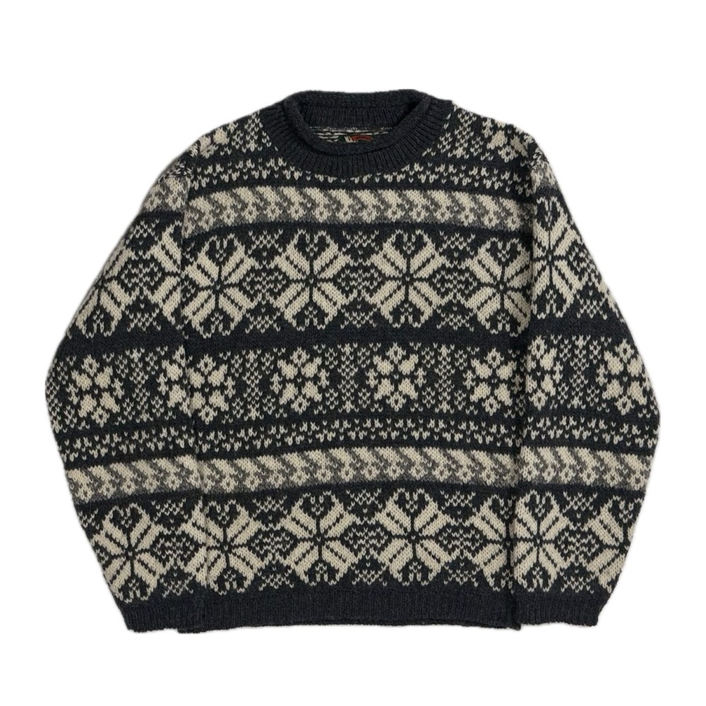 Vintage Alps USA Made wool black cream fair‎ isle crewneck sweater women's small